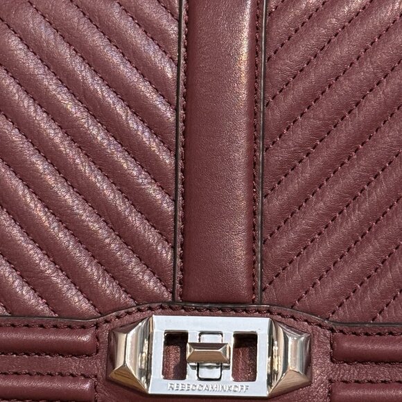 Rebecca Minkoff Love Crossbody Quilted Leather Burgundy Silver Chain - Picture 2 of 9